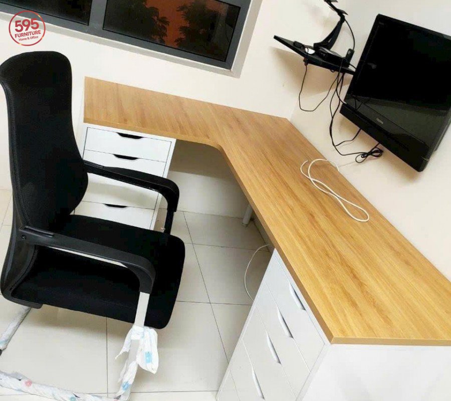 BÀN IKEA GÓC L HAI HỘC TỦ 