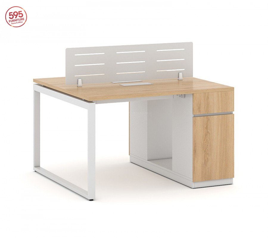 BÀN NHÂN VIÊN HAI NGƯỜI NGỒI LIỀN TỦ NGĂN KÉO CÓ VÁCH NGĂN -CUM2NV595-03