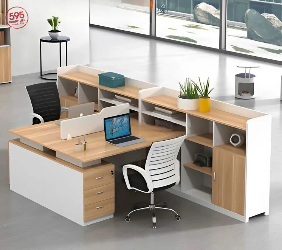 BÀN NHÂN VIÊN GỖ HAI NGƯỜI NGỒI KẾT HỢP  KỆ VĂN PHÒNG -CUM2NV595-04