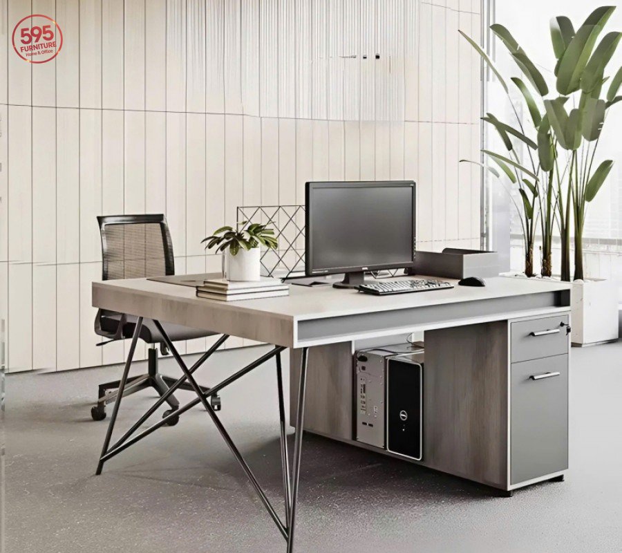 BÀN NHÂN VIÊN HAI NGƯỜI NGỒI  HỘC TỦ NỐI LIỀN HIỆN ĐẠI CÓ VÁCH NGĂN -CUM2NV595-08