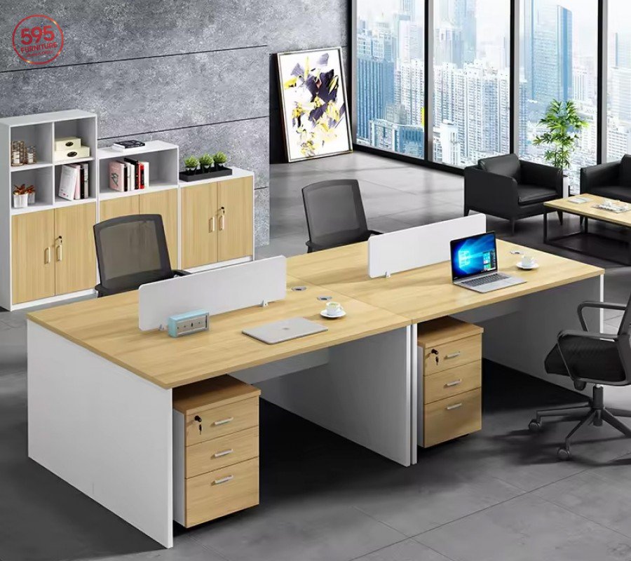 CỤM LÀM VIỆC 4 NGƯỜI NGỒI VÁCH NGĂN KÈM HỘC TỦ DI ĐỘNG TIỆN ÍCH-  CUM4NV595-14