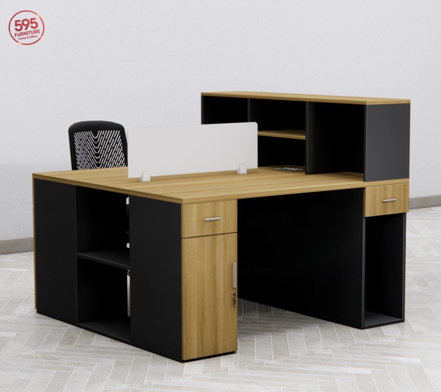 CỤM LÀM VIỆC 4 NGƯỜI NGỒI VÁCH NGĂN KÈM HỘC TỦ DI ĐỘNG TIỆN ÍCH- CUM4NV595-15